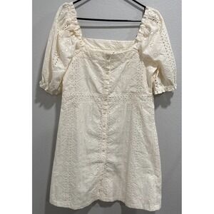 Spartina 449 cream eyelet floral Puff Sleeves Dress Women's Size Med mini Boho